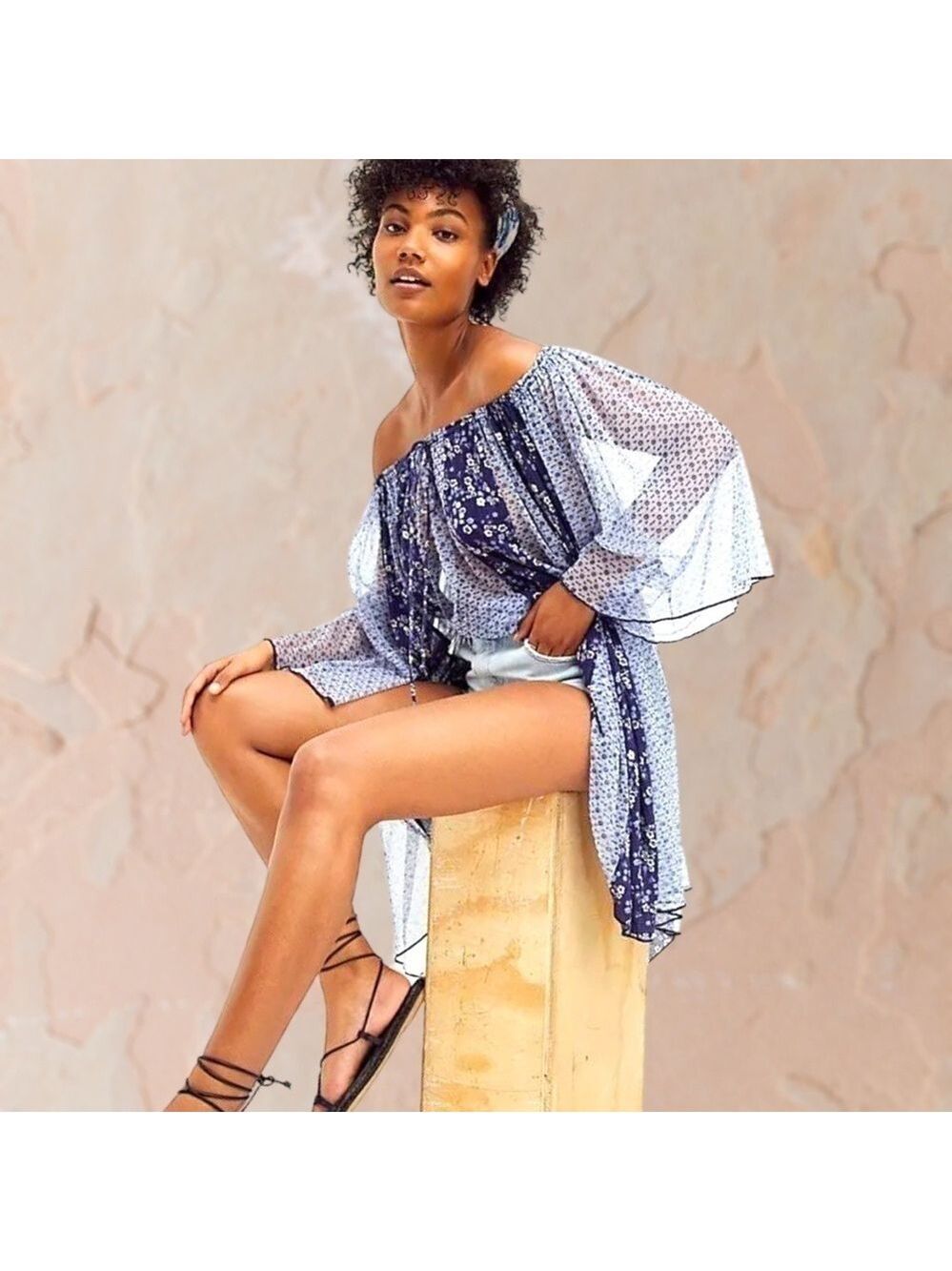 FREE PEOPLE Because I Love You OVERSIZED Flowy Contrast-Fabric Tunic Top NWT/Md - Picture 4 of 13